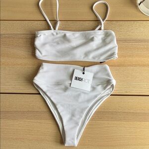 Beach Riot Cream Ribbed Bandeau Set